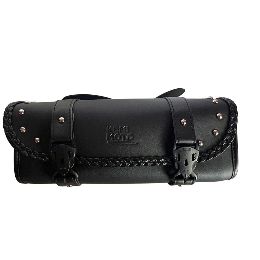 Kemimoto Black Studded Motorcycle Handlebar Bag Tool‎ Pouch Universal Fit
